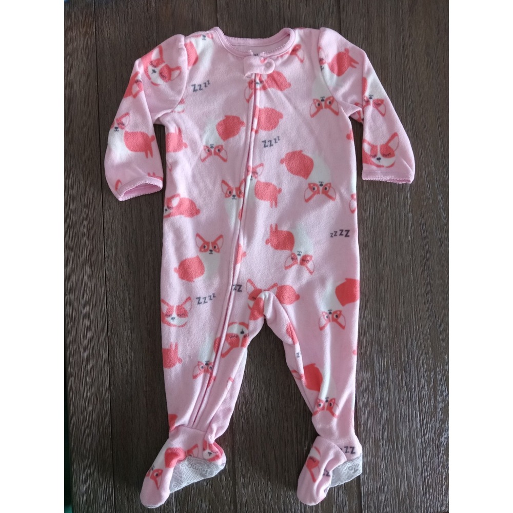 Simple Joys by Carter's 12M Pink Zippered Footed Fleece Sleeper Girls Dog Print